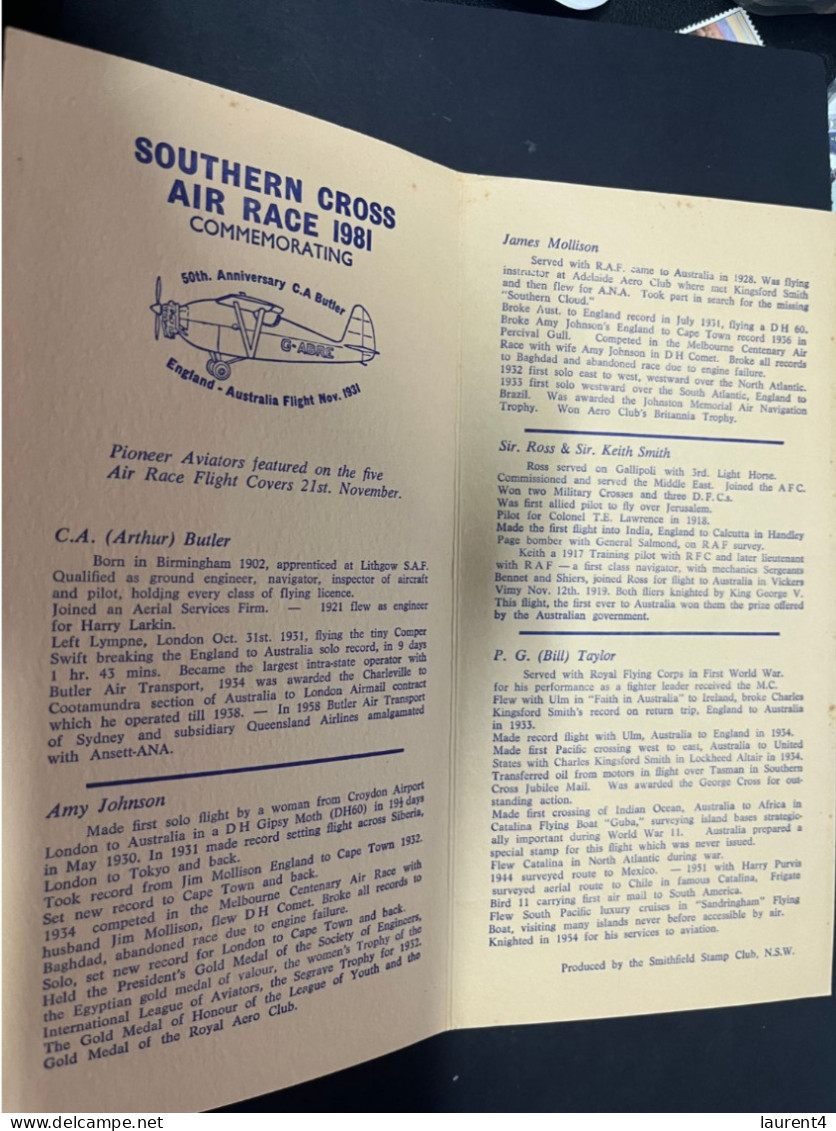 10-1-2024 (4 W 49) Australia Aviation (2 Aerogramme Covers) + 1 Info Air Race Sheet - Luchtpostbladen