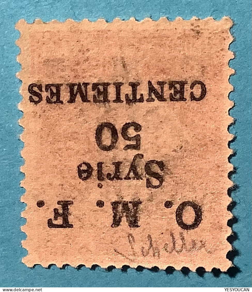 Syrie #58 1921 50c/10c Semeuse Camée VARIÉTÉ RARE INCONNU Surcharge Recto-verso Neuf Signé Scheller (France Liban Syria - Unused Stamps