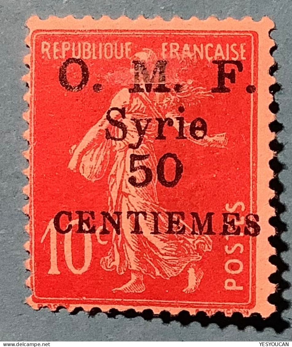 Syrie #58 1921 50c/10c Semeuse Camée VARIÉTÉ RARE INCONNU Surcharge Recto-verso Neuf Signé Scheller (France Liban Syria - Unused Stamps
