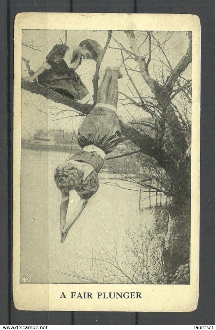 A Fair Plunger, Post Card Used In USA Wassersprung Woman Diving - Swimming