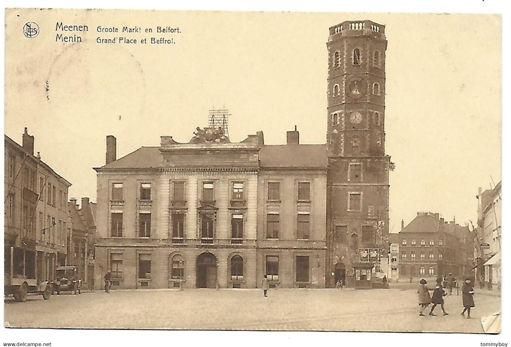 CPA Meenen, Groote Markt En Belfort (schade In Hoek) - Menen