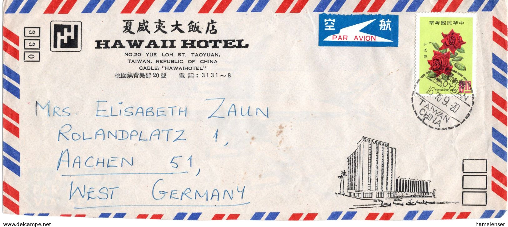 L73677 - China / Taiwan - 1970 - $8 Rosen EF A LpBf TAOYUAN -> Westdeutschland - Rosas