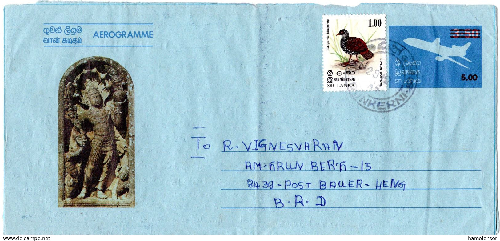 L73678 - Sri Lanka - 1985 - 5Rp/3,50Rp GAAerogramm M ZusFrankatur NEDUNKERNI -> Westdeutschland - Sri Lanka (Ceilán) (1948-...)