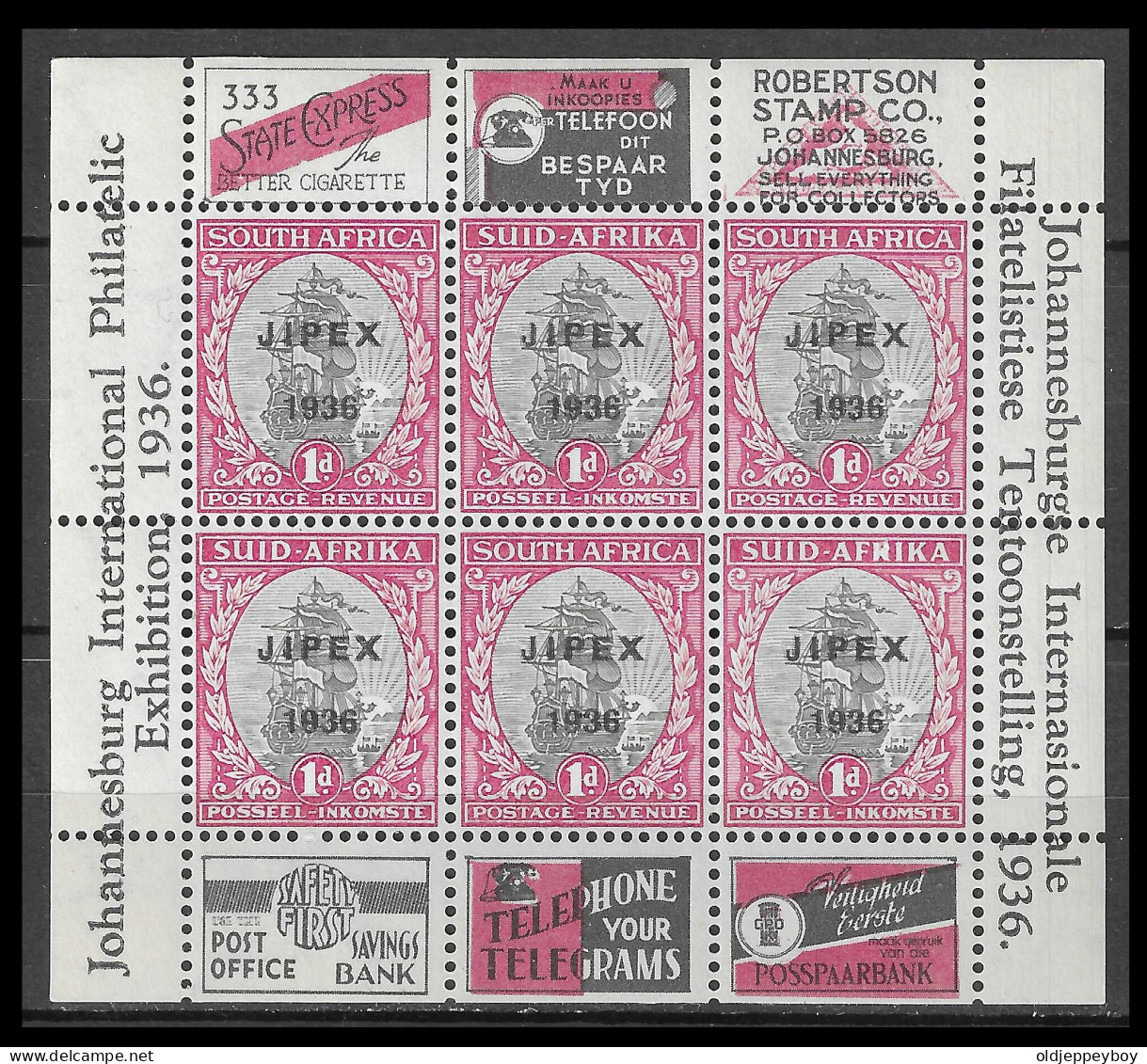 South Africa (**) - Van Riebeeck's Ship, Overprinted | Johannesburg Philatelic Exhibition JIPEX | MNH, 1936, Mi. Block 2 - Blocchi & Foglietti