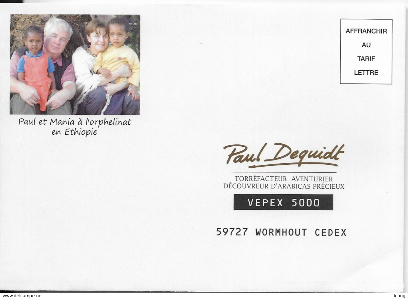 ETHIOPIE ORPHELINAT  - ENVELOPPE PAUL DEQUIDT TORREFACTEUR DE CAFE AVENTURIER A WORMHOUT NORD FRANCE - Costumes