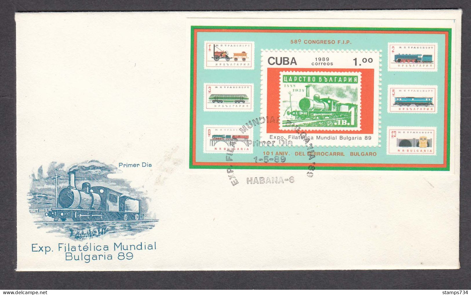 Cuba 1989 - Stamp Exhibition BULGARIA'89, Mi-Nr. Block 115, FDC - FDC