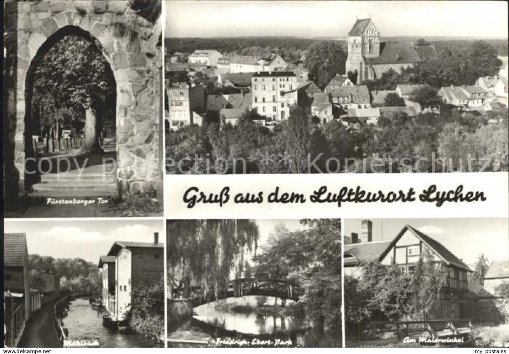 72341964 Lychen Fuerstenberger Tor Kirche Muehlbach Friedrich Ebert Park Malerwi - Lychen