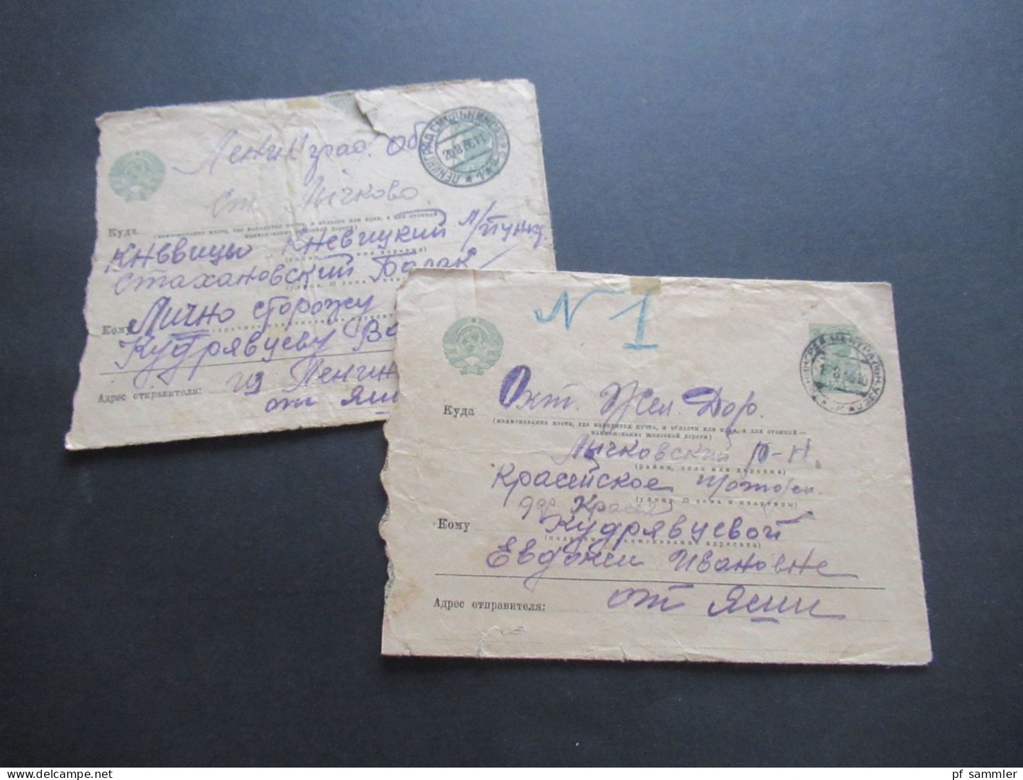 Russland UdSSR 1936 2x Ganzsachenumschlag / Verschiedene Stempel / Interessant?? - Storia Postale