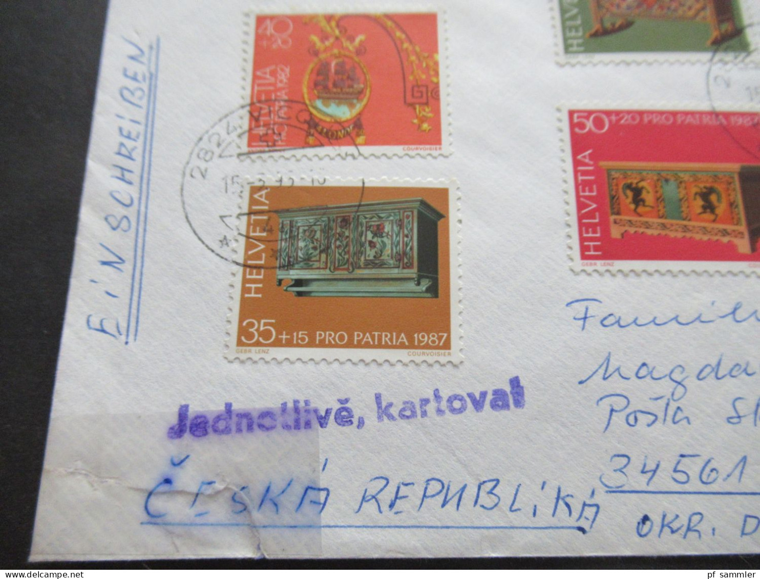 Schweiz 9 Sonderbelege / Einschreiben überwiegend 1970er Jahre / FDC NABA 1971 Block / Pro Patria teils in die CSSR gese