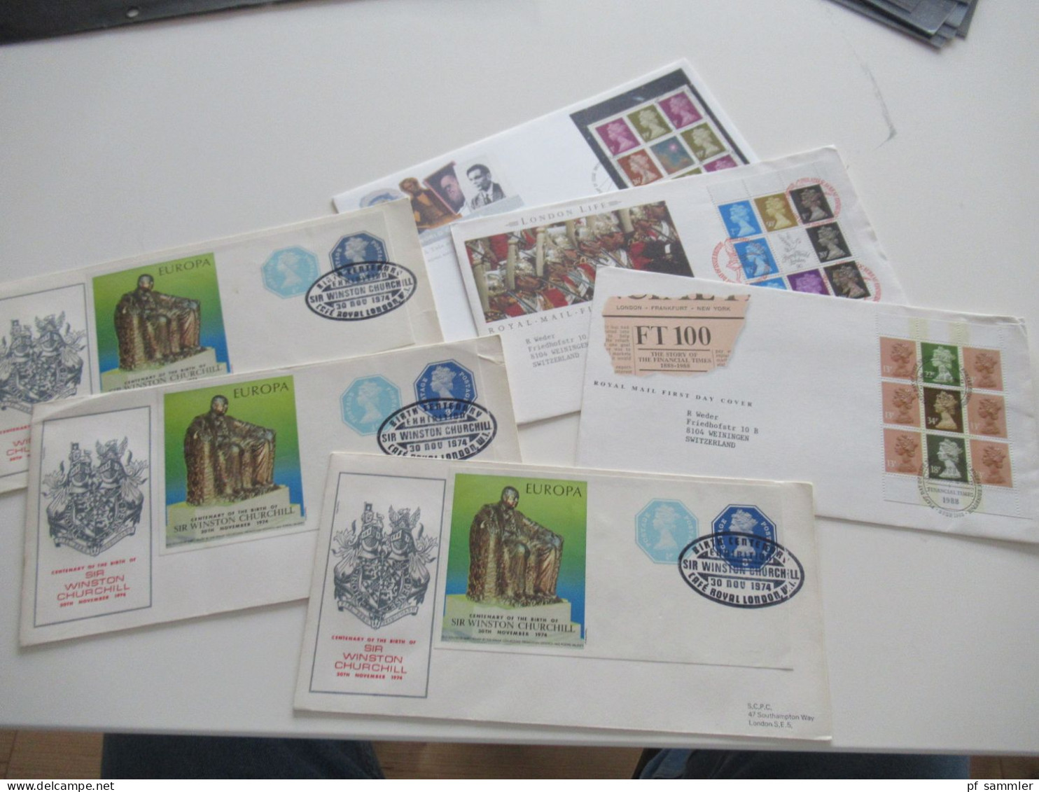 GB / England 6x Sonderbeleg / 3x Europa 1974 Sir Winston Churchill / 3x Mit Blocks / Zusammendrucken Der Freimarken! - Storia Postale