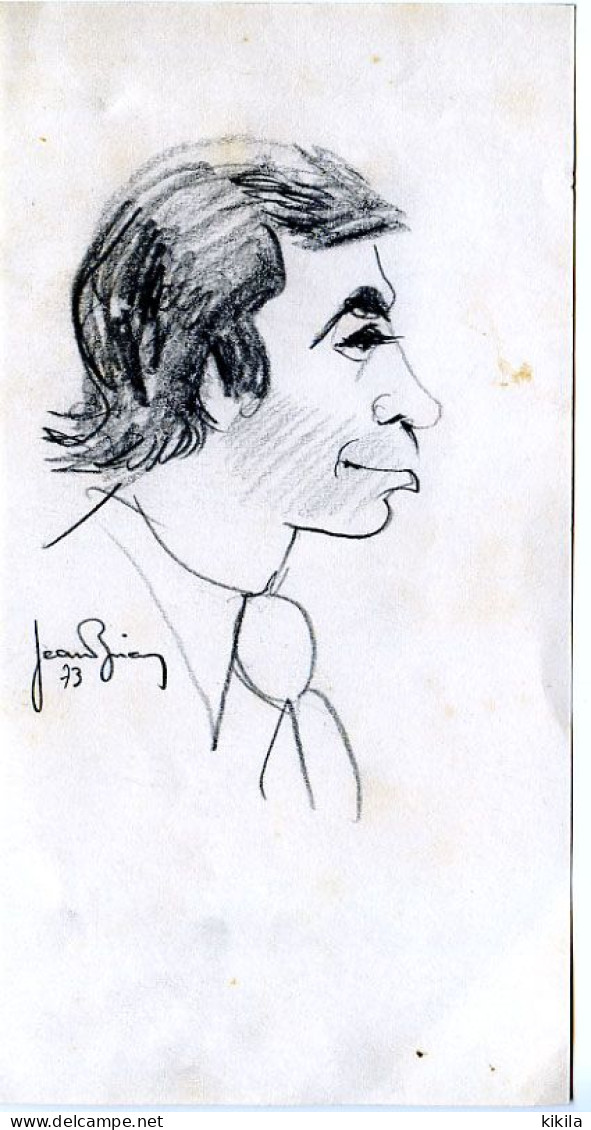 Caricature De Jean Briand 1973   Crayon Sur Papier Dessin 12.2 X 20.2  * - Dibujos