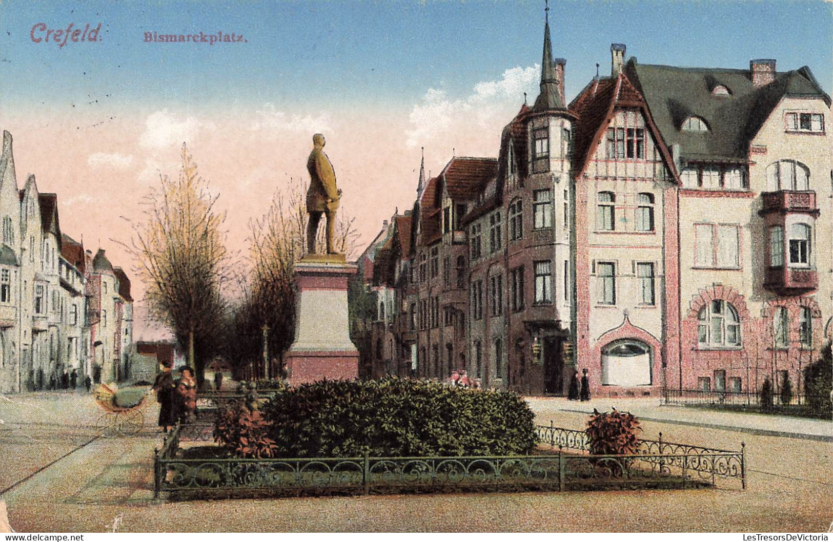 ALLEMAGNE - Crefeld - Bismarckplatz - Colorisé - Monument - Carte Postale Ancienne - Krefeld