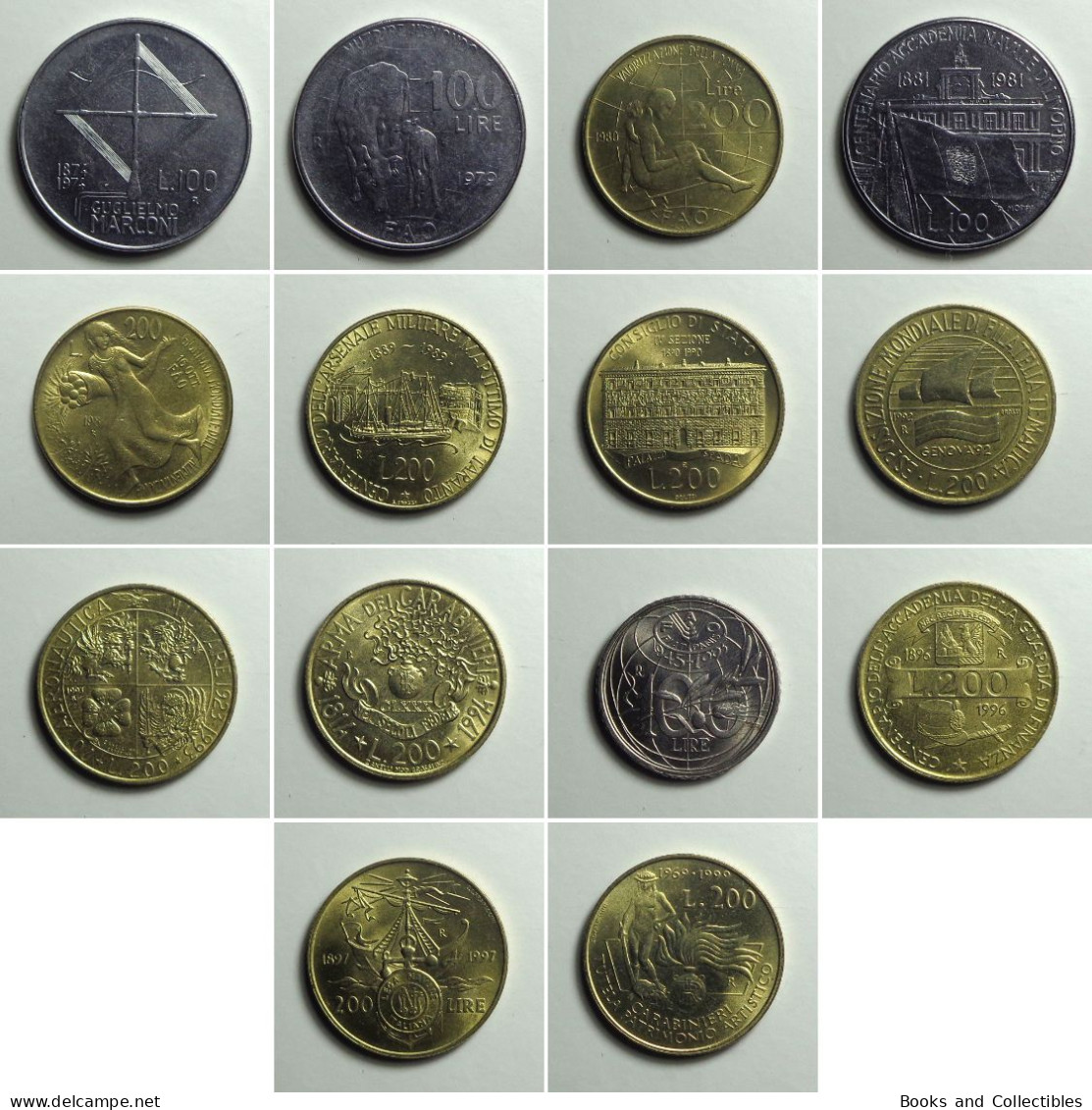 ITALIA - Lotto (14x) Tutte Le Monete Commemorative Da 100 E 200 Lire, Periodo 1946-2001 * Rif. MNT-L001 - Commémoratives