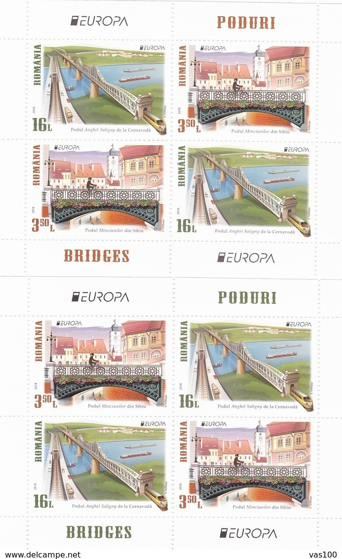 ROMANIA EUROPA CEPT - 2018 -BRIDGES Set 2 Val - In Block Of 4 With Edges And Logo " EUROPA And BRIDGES " MNH** - 2018