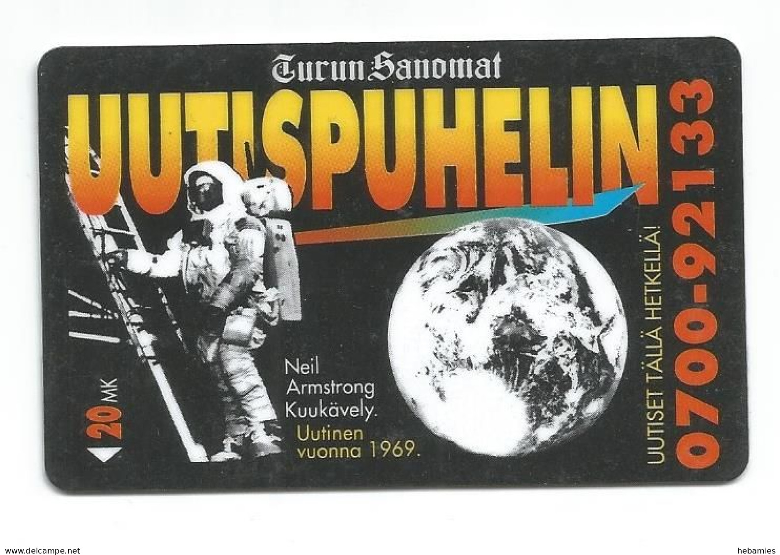 NEIL ARMSTRONG - TELEPHONE NEWS - 20 FIM  1994  - D92 - Magnetic Card - FINLAND - - Space