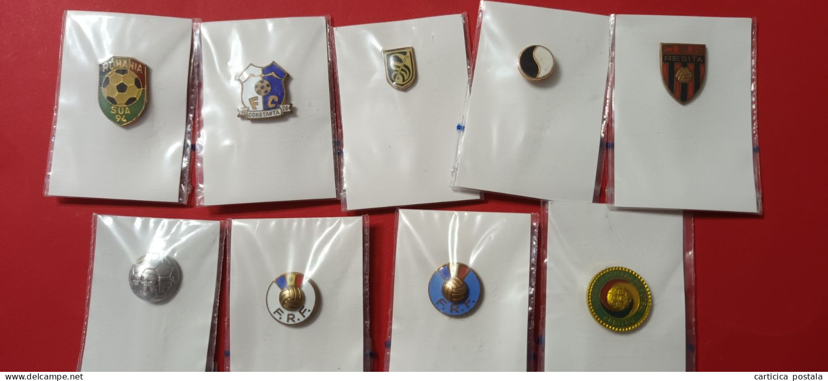 Romania Rumanien Insigna Fotbal Lot 9 Buc FRF ,CSM Resita, Sportu, U Cluj, Constanta, Football Badge - Autres & Non Classés