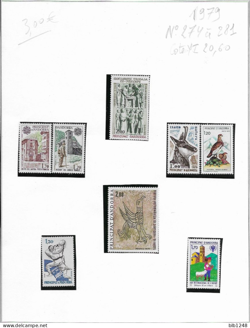 Timbres Andorre Annee Complete 1979  N° 274 à 281  Neuf++ Cote YT 20.60 Euros - Années Complètes