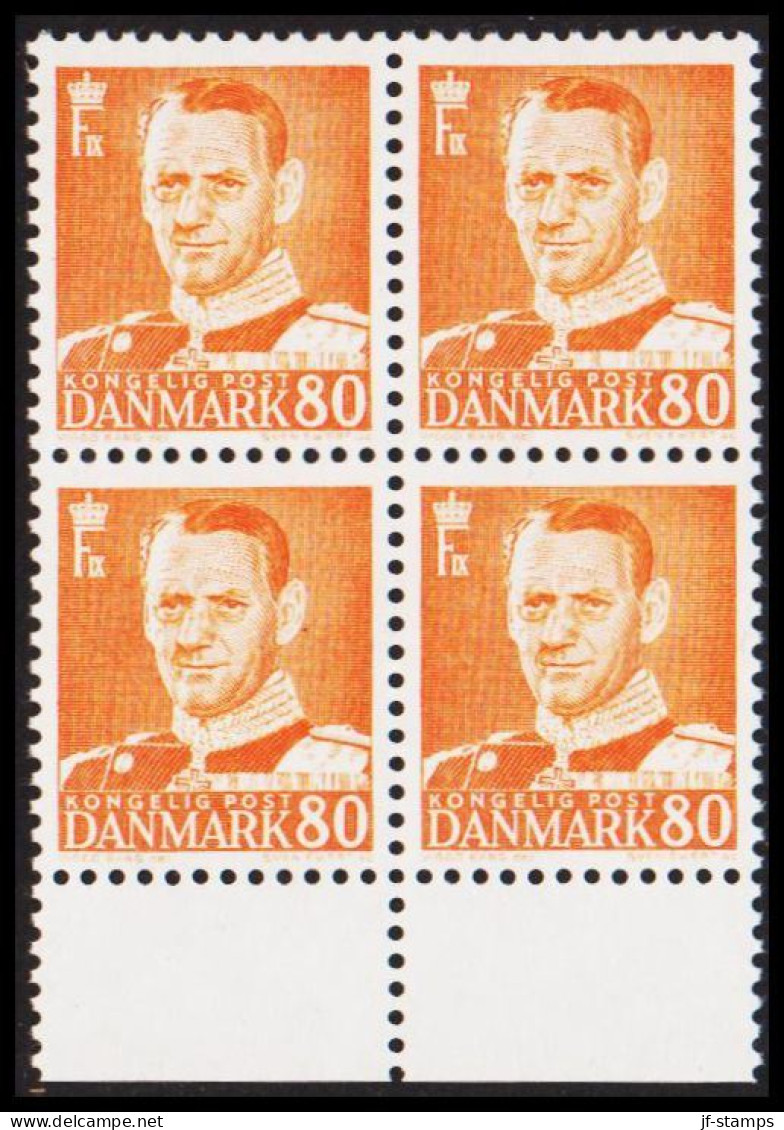 1953. DANMARK. Frederik IX 80 øre In Never Hinged 4-block.  (Michel 337) - JF540728 - Storia Postale