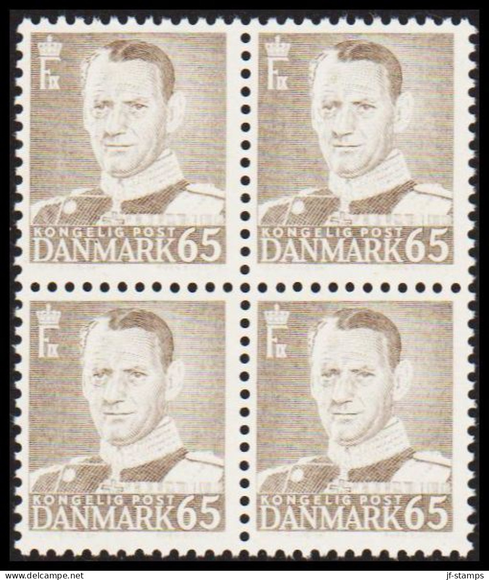 1953. DANMARK. Frederik IX 65 øre In Never Hinged 4-block.  (Michel 349) - JF540729 - Covers & Documents