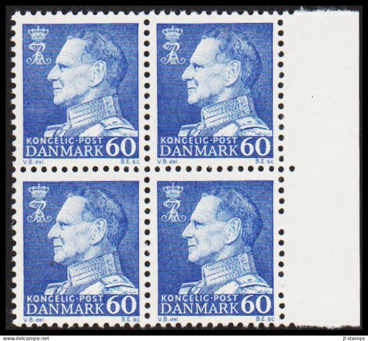 1961. DANMARK. Frederik IX 60 øre Never Hinged 4-block. Normal Paper. (Michel 395x) - JF540733 - Briefe U. Dokumente