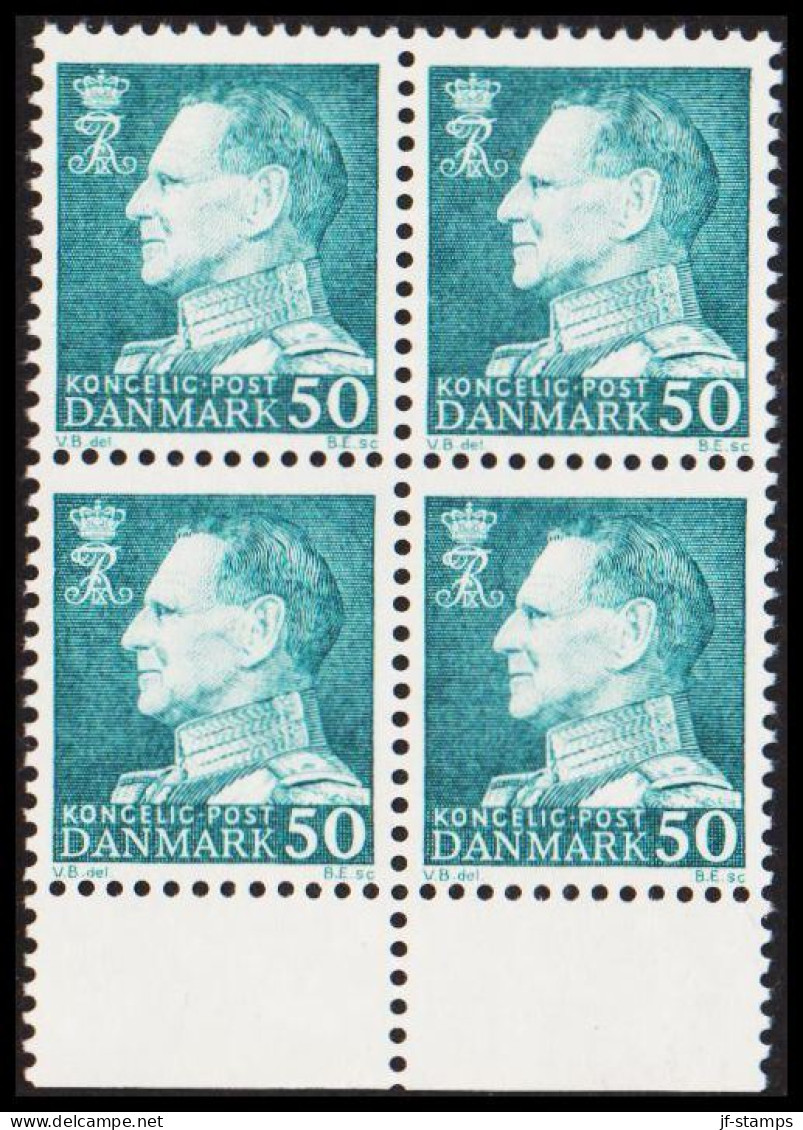 1961. DANMARK. Frederik IX 50 øre Never Hinged 4-block. Normal Paper. (Michel 394x) - JF540735 - Storia Postale