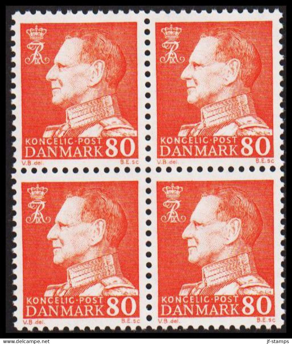 1961. DANMARK. Frederik IX 80 øre Never Hinged 4-block. Normal Paper. (Michel 397x) - JF540741 - Lettres & Documents