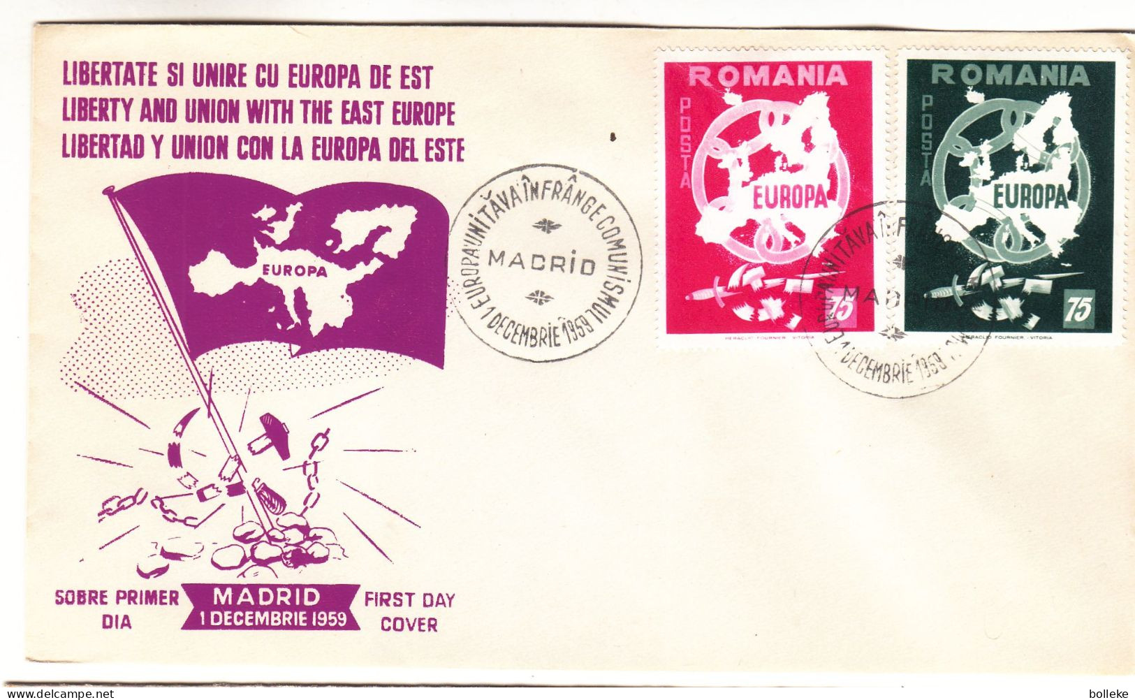 Roumanie - Lettre De 1959 - Oblit Madrid - Idées Européennes - Valeur 50 € Catalogue Maury De 2011 - Brieven En Documenten
