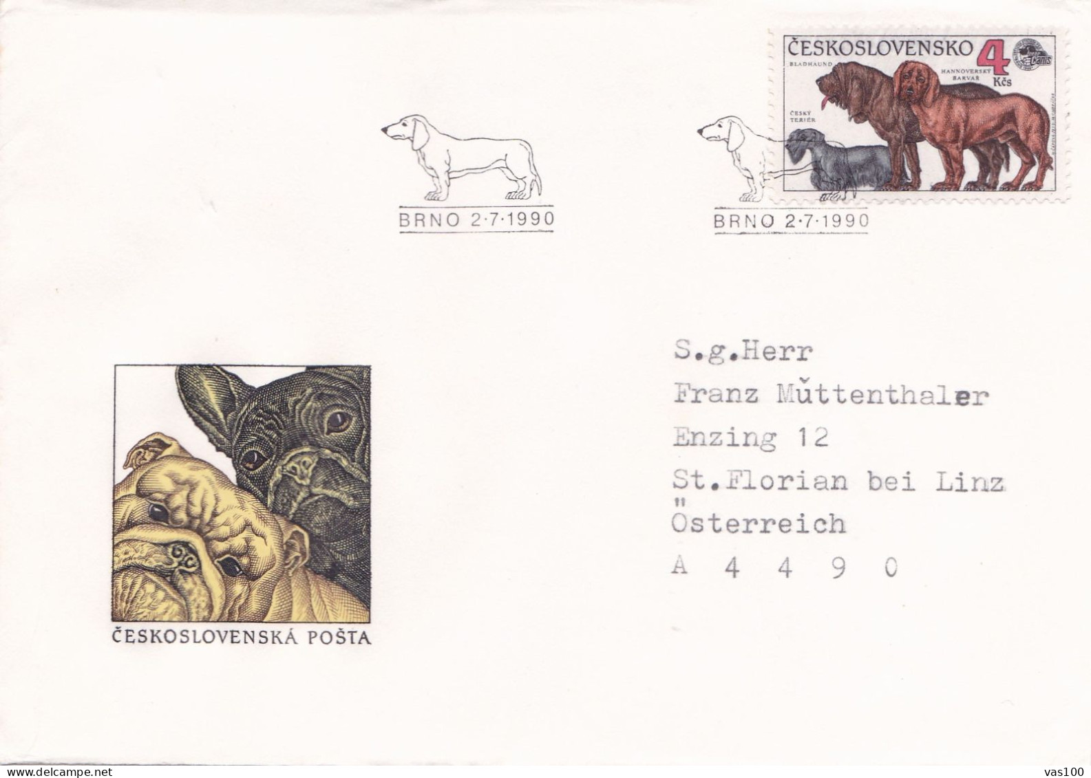 3X COVERS FDC DOGS CIRCULATED 1990 Tchécoslovaquie - Storia Postale