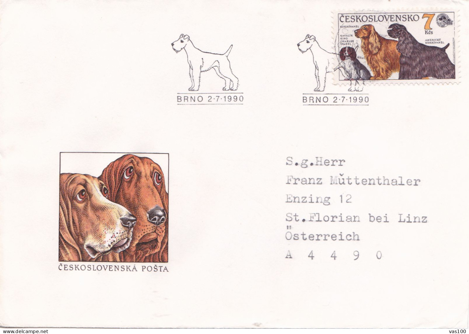 3X COVERS FDC DOGS CIRCULATED 1990 Tchécoslovaquie - Lettres & Documents
