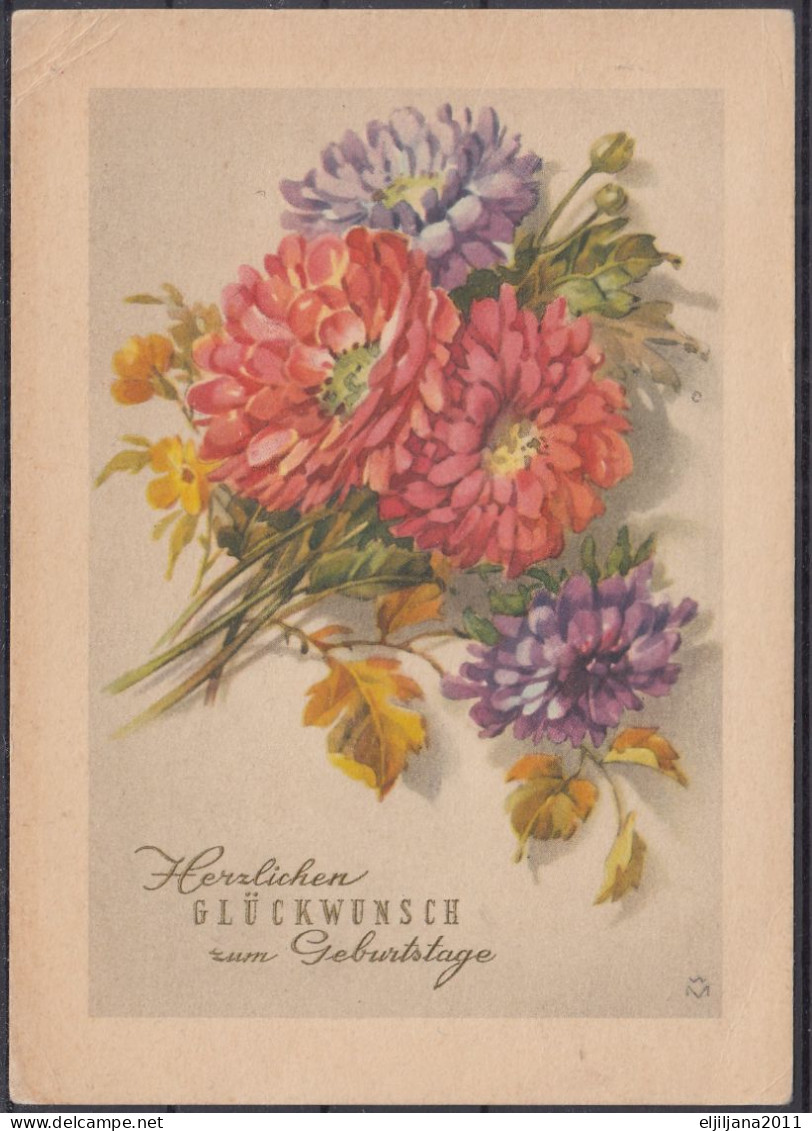 ⁕ Germany DDR 1955 Dresden - Prietitz ⁕ Postcard - Blumen - Geburtstagskarte - Privé Postkaarten - Gebruikt