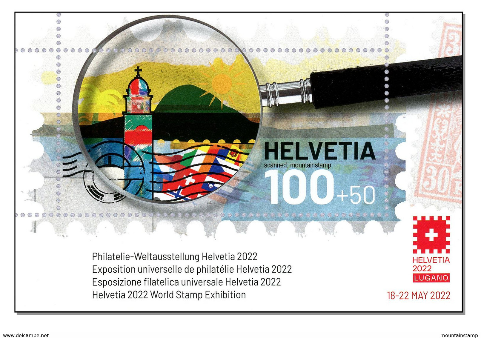 Switzerland 2021 (3/2021) Weltausstellung  HELVETIA 2022 Lugano - World Stamp Exhibition Lugano Church Mountains MNH - Ungebraucht