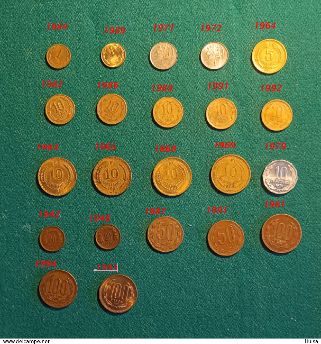 CHILE 22 Monete Diverse Per Data - Chile