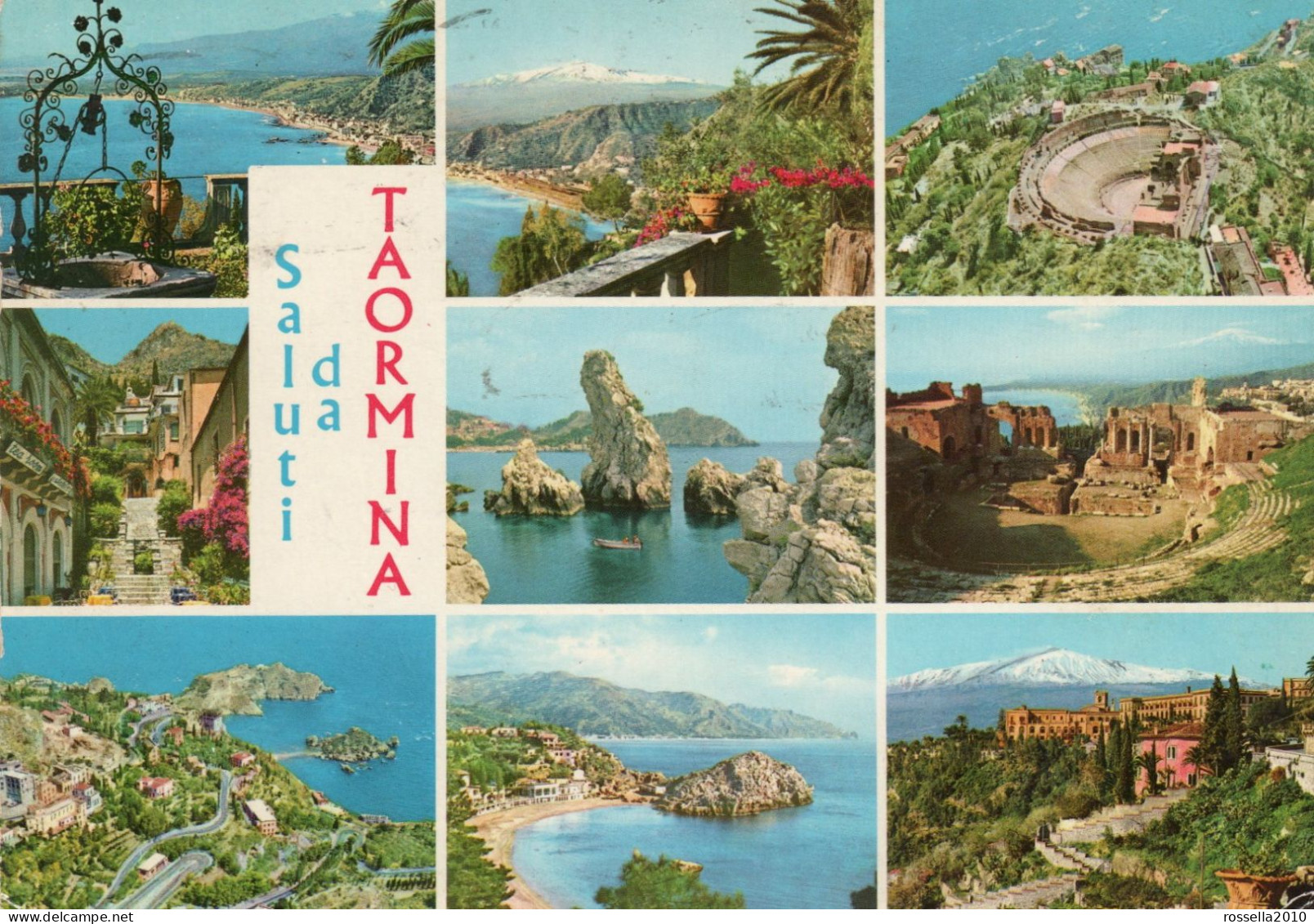 Cartolina 1985 ITALIA SICILIA MESSINA TAORMINA SALUTI VEDUTINE  Italy Postcard Ansichtskarten Carte Postale - Saluti Da.../ Gruss Aus...