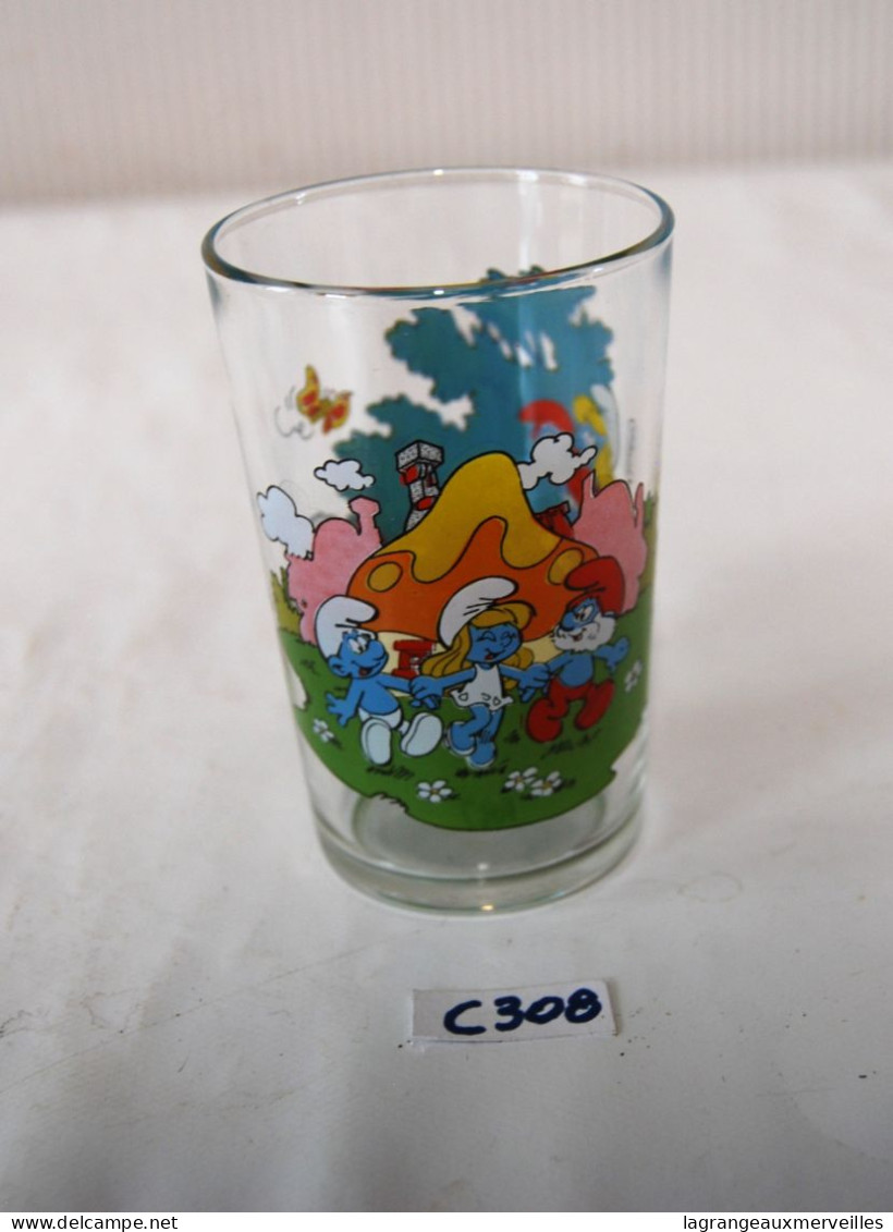 C308 Ancien Verre Moutarde - Peyo - 1986- IMPS - Benedictin - Schtroumpfs - Glasses