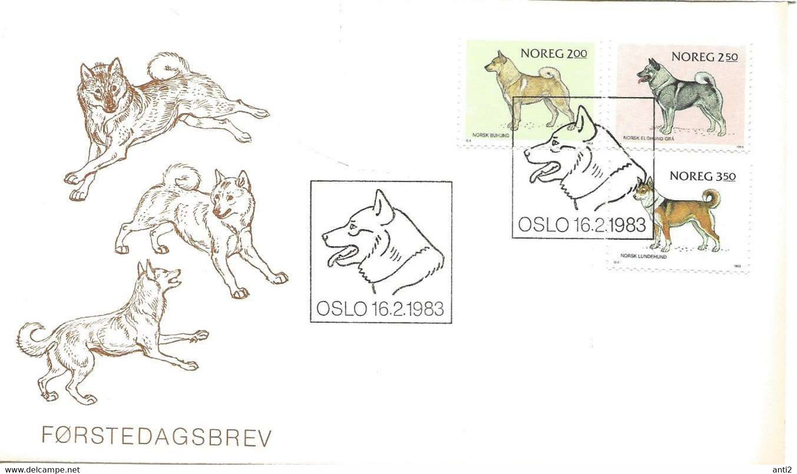 Norge Norway 1983 Norwegian Dog Breeds,Norwegian Buhund,.Norwegian Elkhound, Norwegian Lundspitz  Mi 878-880, FDC - Covers & Documents