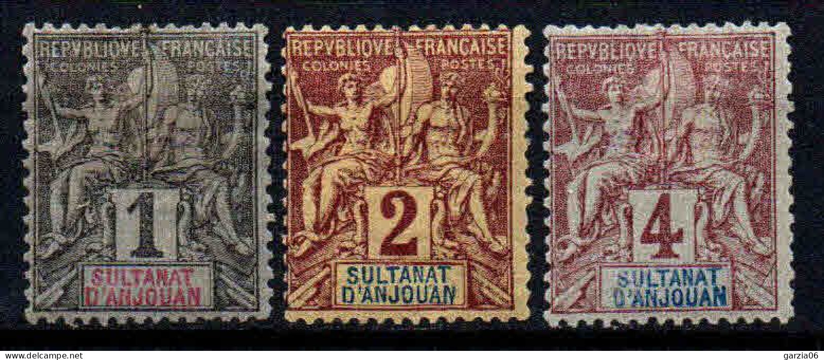 Anjouan - 1892 -  Type Sage   - N° 1 à 3  -  Neuf * - Unused Stamps