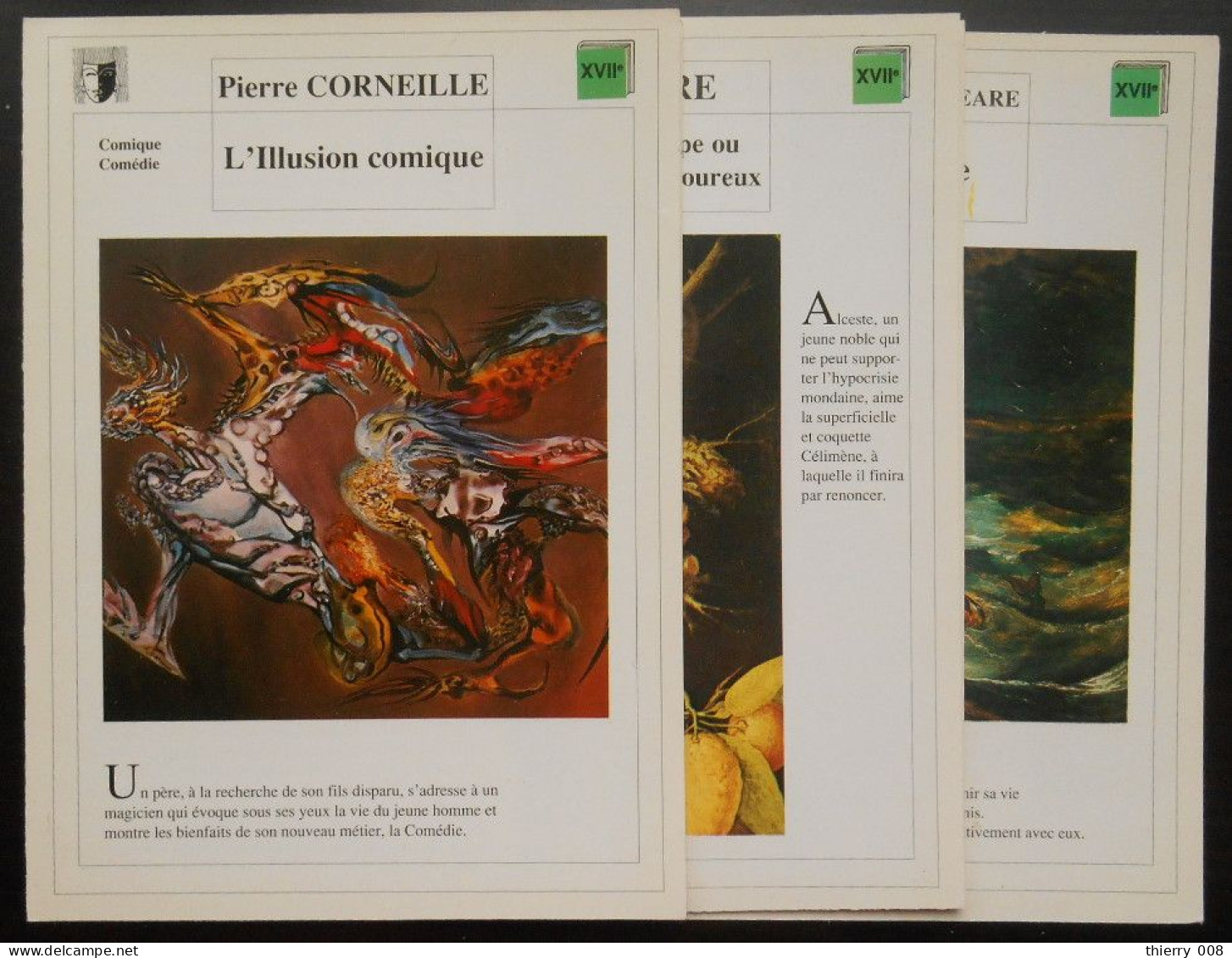3 Fiches De Lecture Auteurs Du 17 Siècle  Corneille Molière Shakespeare - Collections