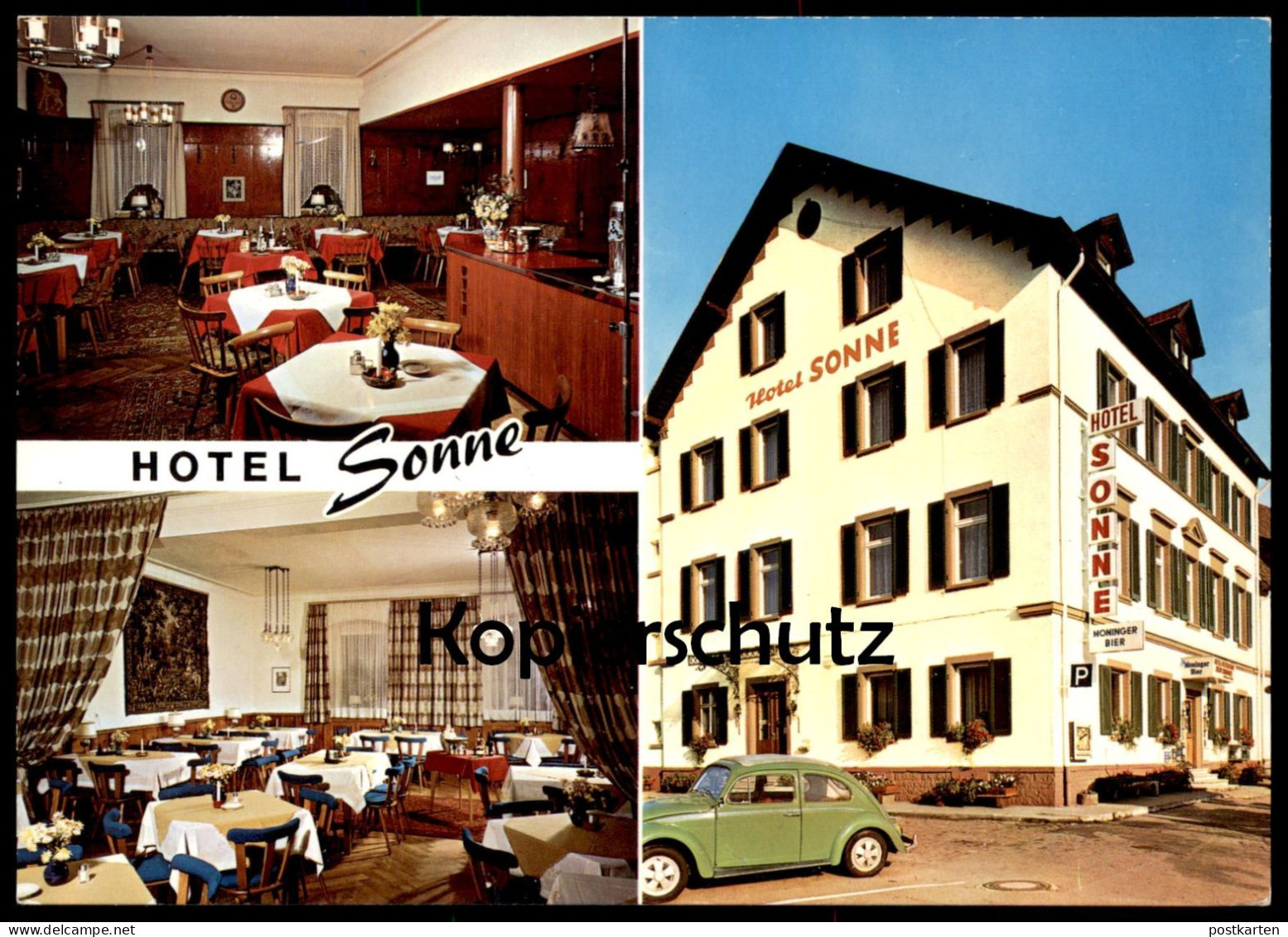 ÄLTERE POSTKARTE ETTLINGEN HOTEL SONNE MONINGER BIER ZIGARETTENAUTOMAT AUTOMAT VW KÄFER VOLKSWAGEN Ansichtskarte Cpa - Ettlingen