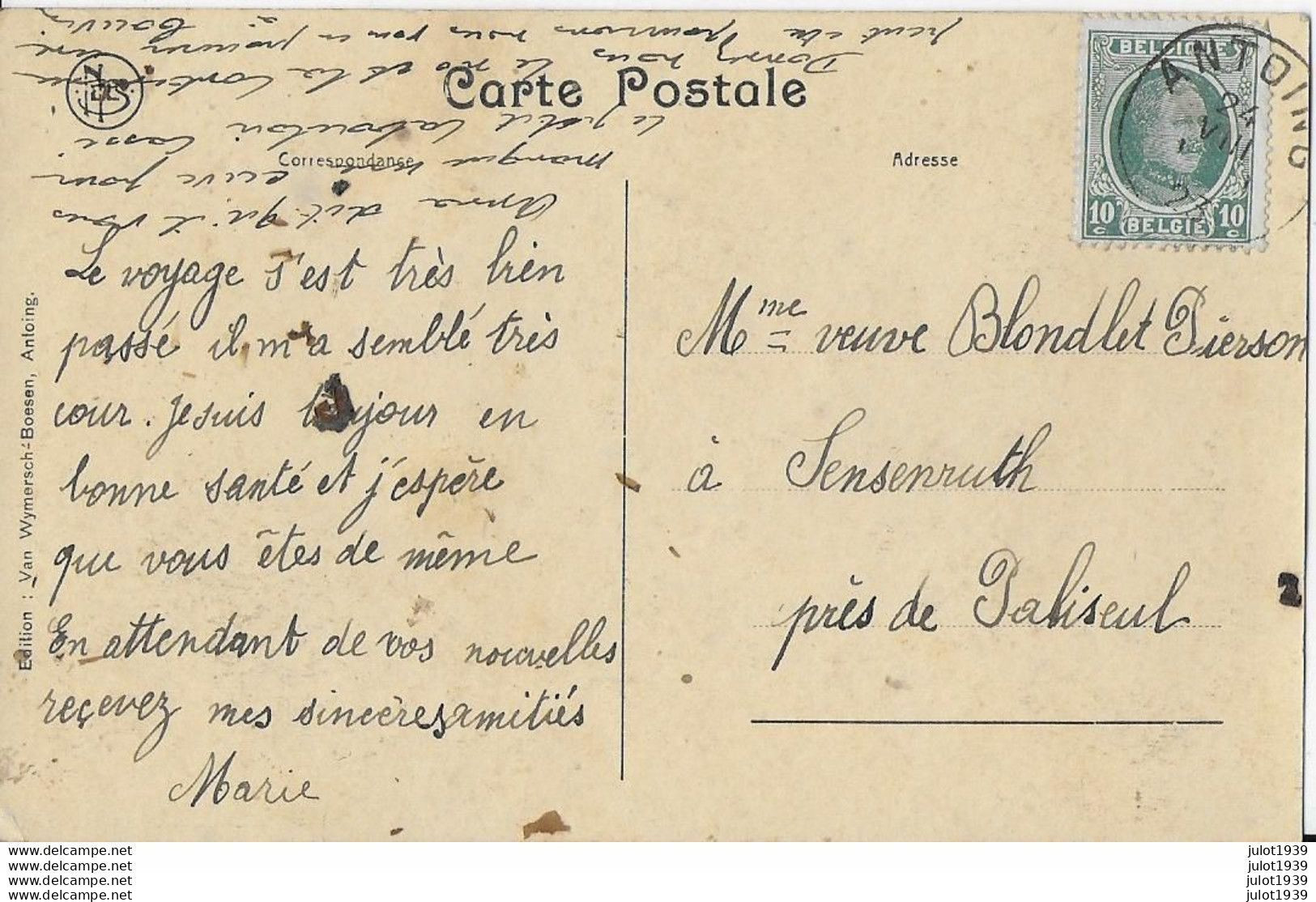 AA+ .... ANTOING ..-- Rue ORPHAVERIE . TIREURS à  L' ARC . 1923 Vers SENSENRUTH ( Mme Veuve BLONDLET ) . Vverso . - Antoing