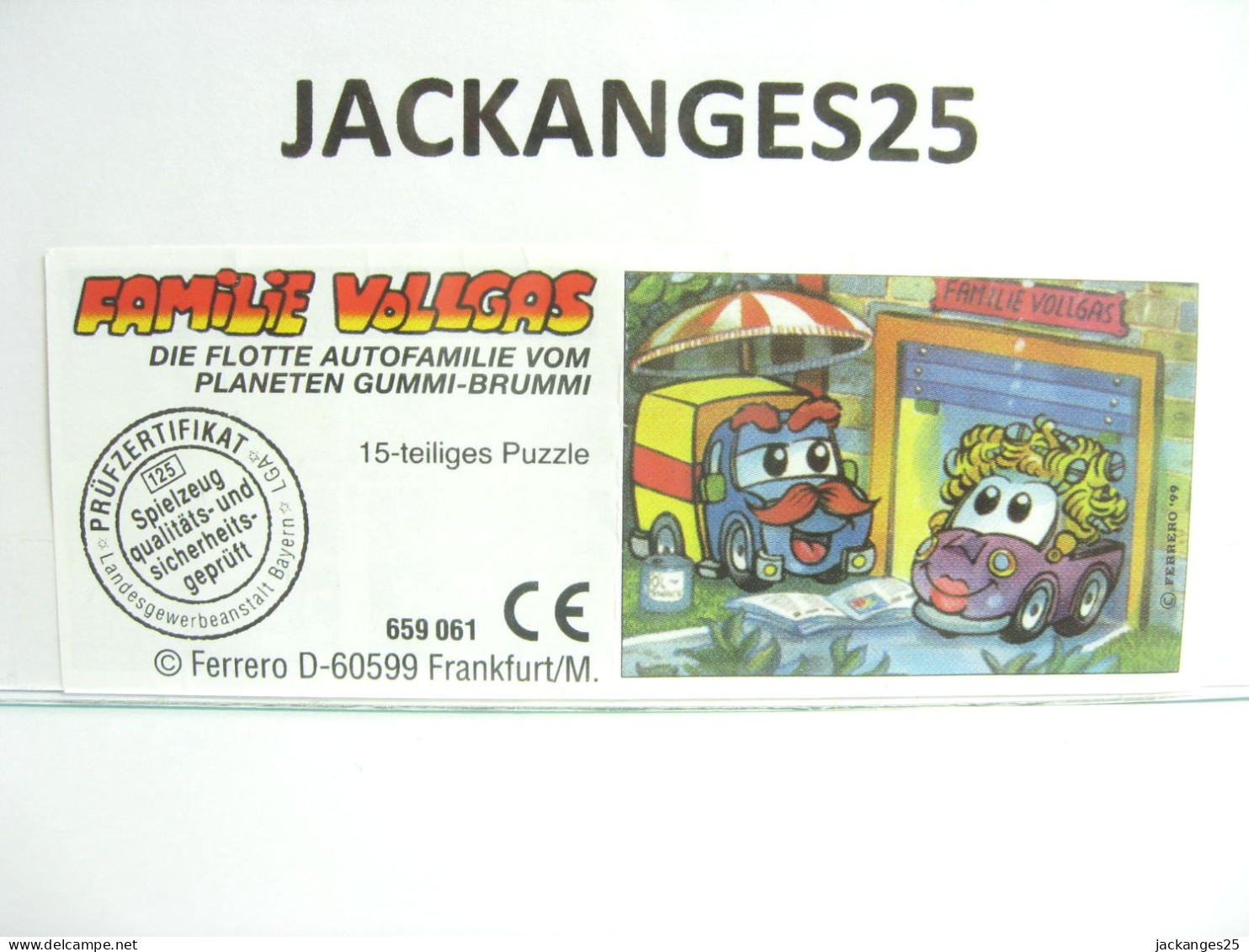 KINDER 659061 A PUZZLE AUTO ALLEMAND FAMILLE VOLGAS 1999  + BPZ - Puzzles