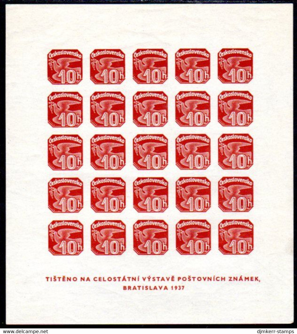 CZECHOSLOVAKIA 1937 Bratislava Philatelic Exhibition Block MNH / **.  Michel Block 2 - Blocks & Sheetlets