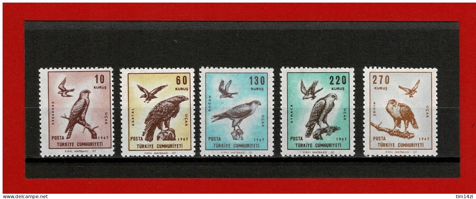 TURQUIE - 1967 - P.A N°47/51 -  NEUFS** - OISEAUX DE PROIE - COTE Y&T : 15.00 € - Poste Aérienne