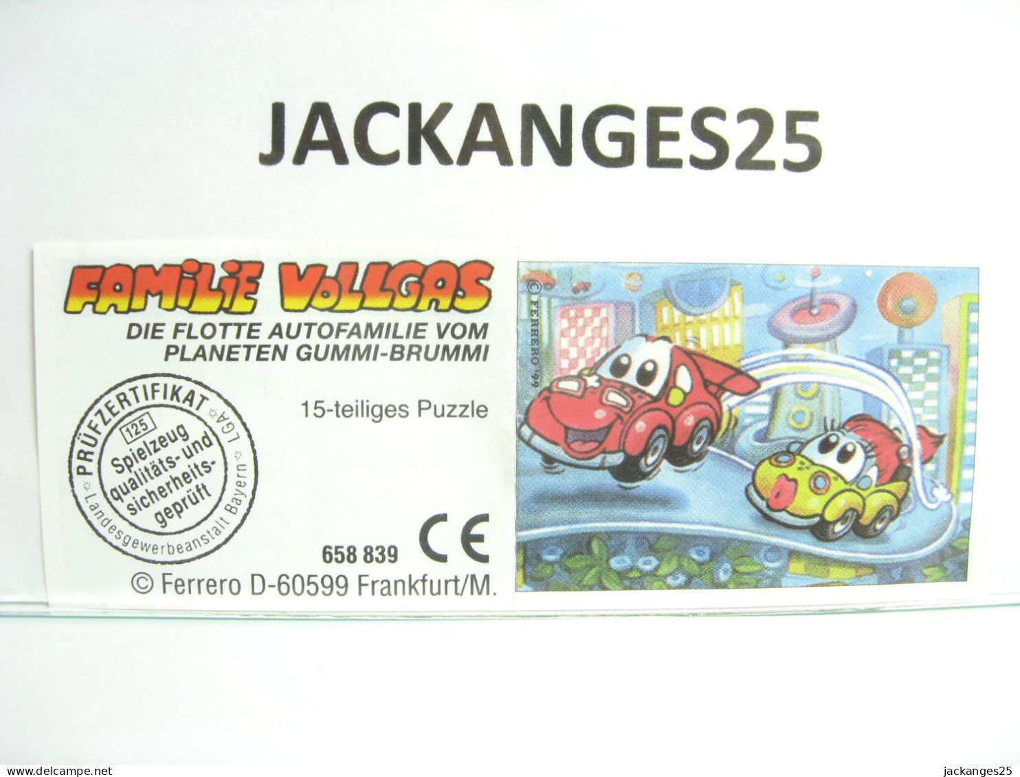 KINDER 658839 A PUZZLE AUTO ALLEMAND FAMILLE VOLGAS 1999  + BPZ - Puzzles