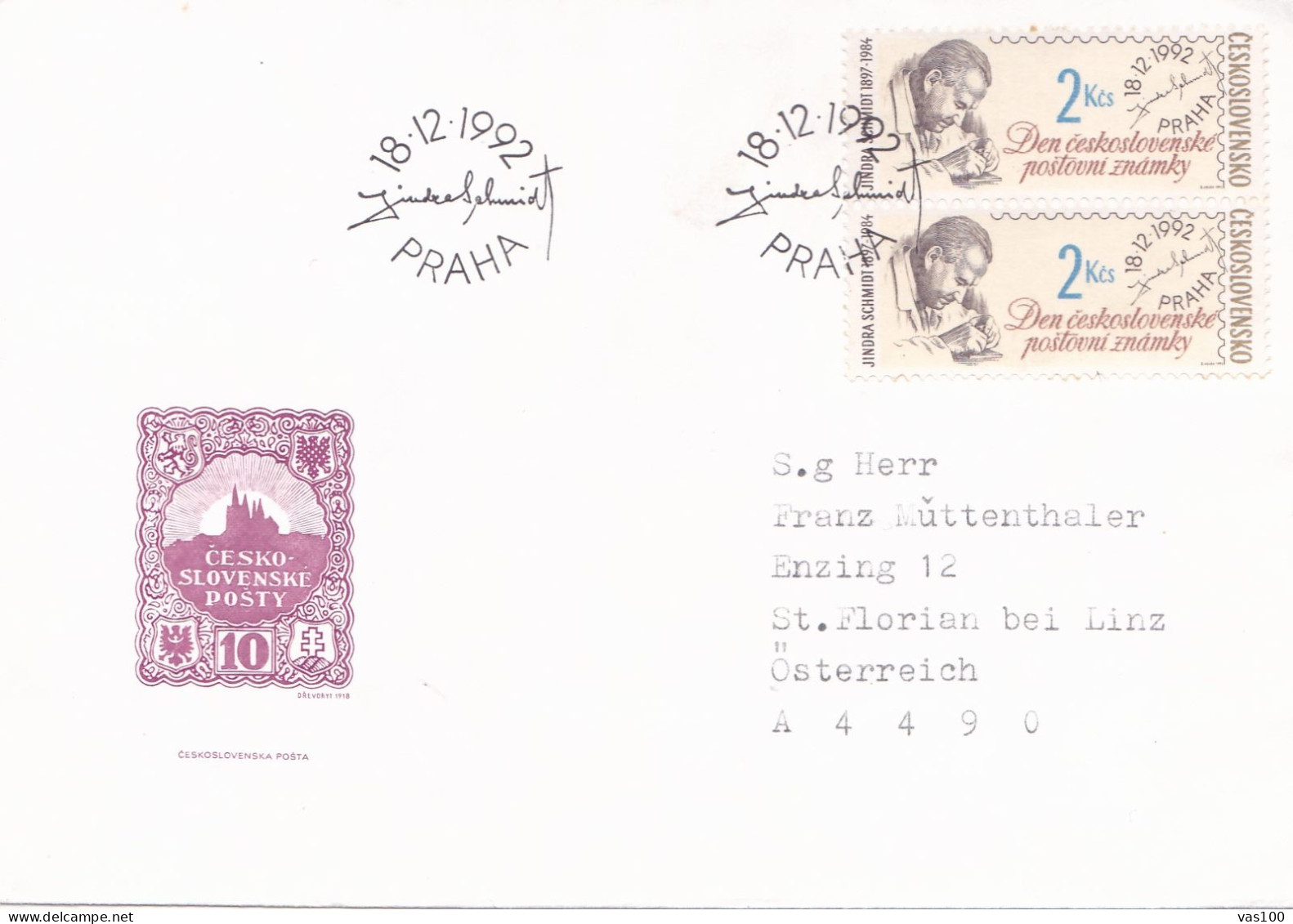 FAMOUS PEOPLE   COVERS FDC  CIRCULATED 1992 Tchécoslovaquie - Covers & Documents