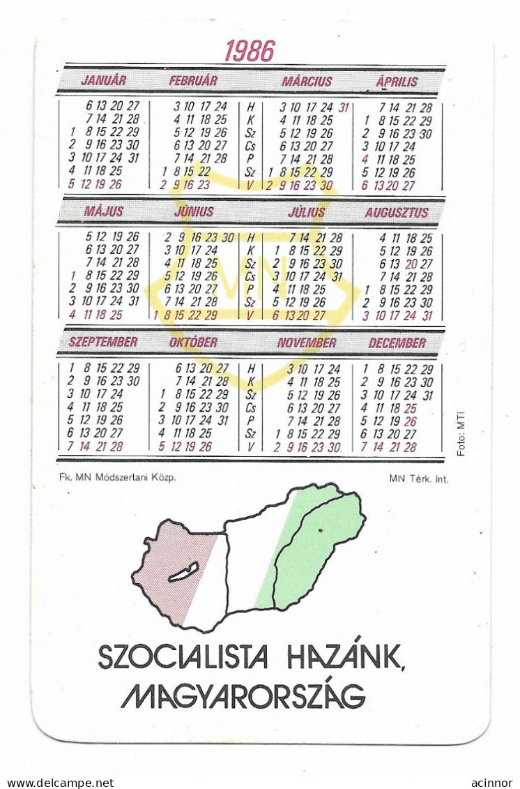 Hungary Hortobagy Advertising Pocket Calendar Card 1986 - Petit Format : 1981-90