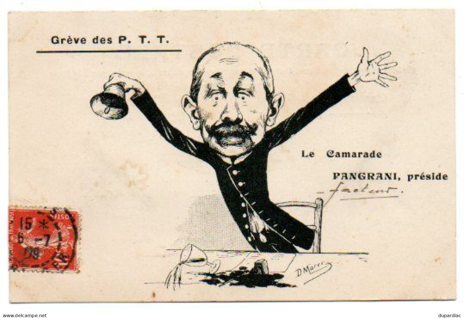 Postes, Facteurs / Grève Des P. T. T. Le Camarade PANGRANI Préside. Caricature De D. Marer. - Strikes