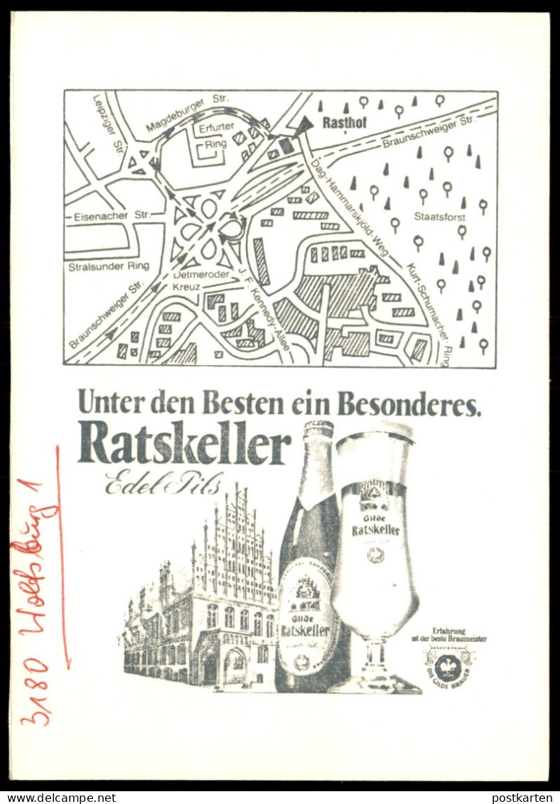 ÄLTERE POSTKARTE WOLFSBURG DETMERODE RASTHOF HOTEL RESTAURANT CAFÉ RATSKELLER EDEL PILS LANDKARTE AK Cpa Postcard - Wolfsburg