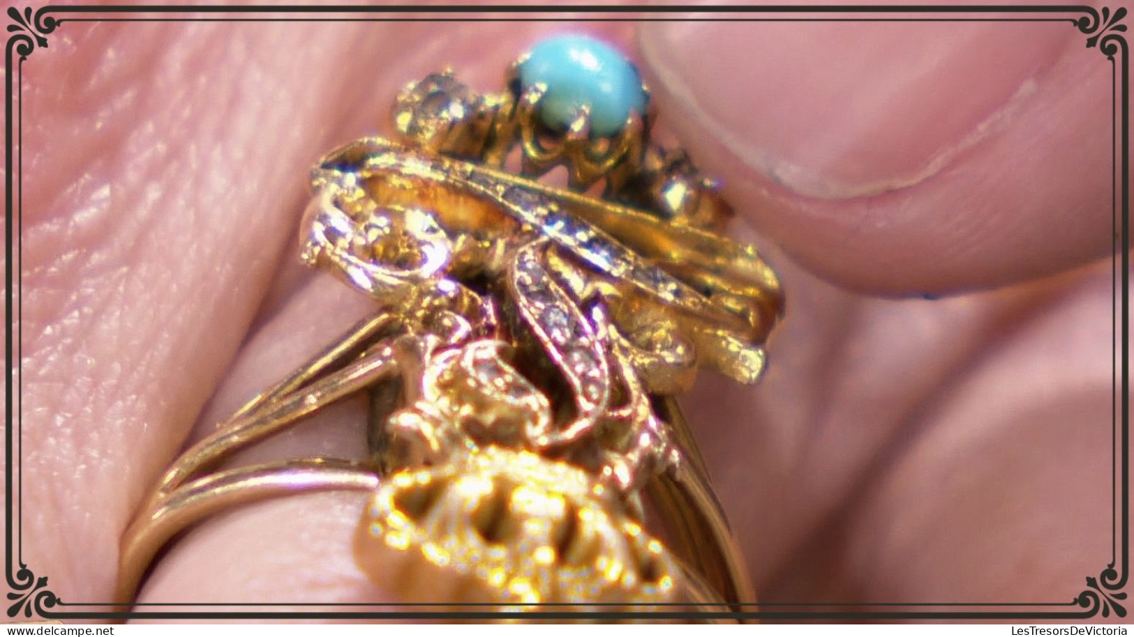 Magnifique Bague Léopold II De Belgique - Or Jaune 18 Carats - Diamants - Turquoise - #AffairesConclues - Rings