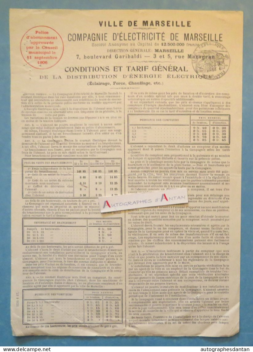 ● Compagnie D'Electricité De Marseille 1917 Irénée Allemand 44 Rue Grignan - Eclairage Force Chauffage Bouches Du Rhône - Electricity & Gas