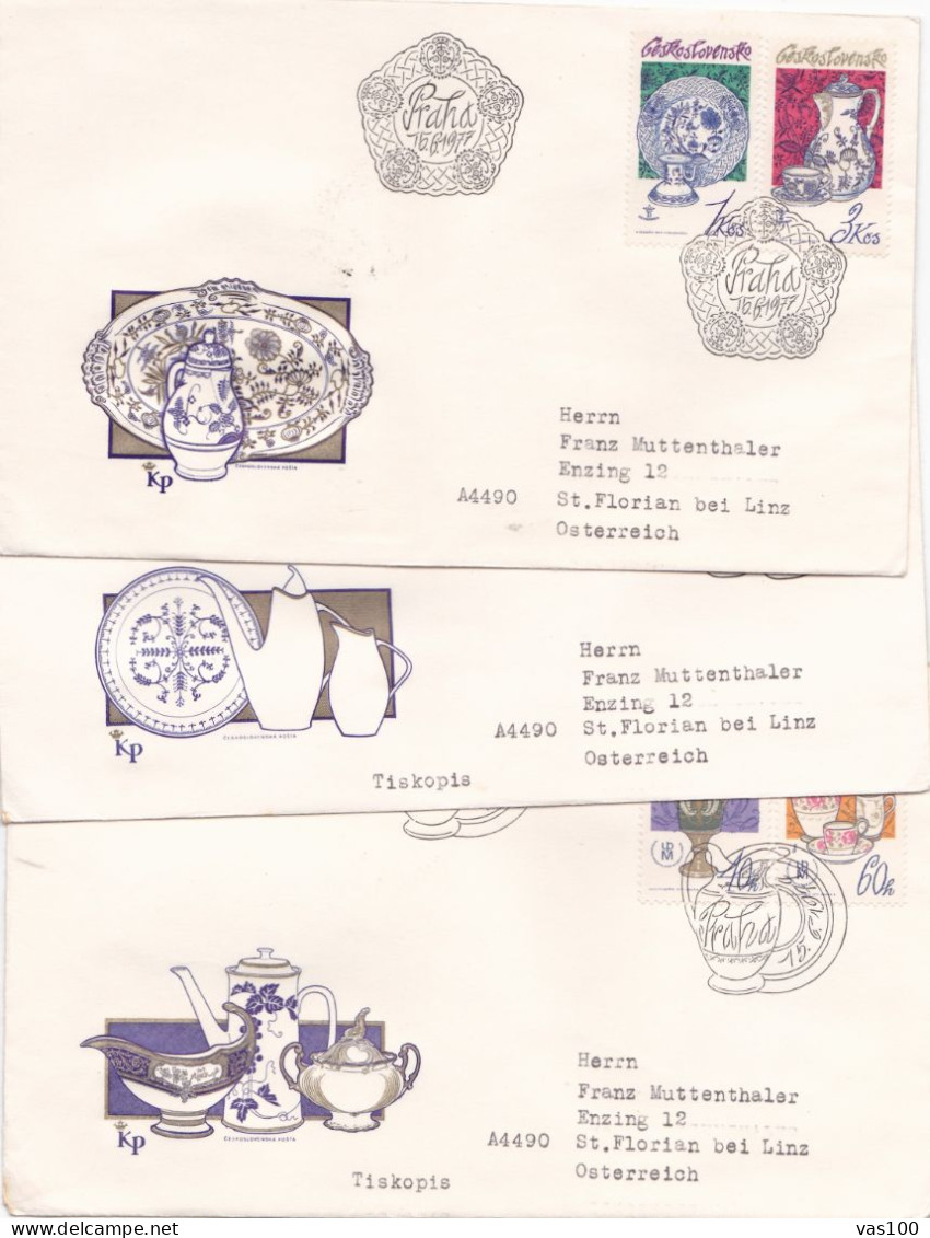 PORTELAIN  3 COVERS FDC  CIRCULATED 1977 Tchécoslovaquie - Covers & Documents